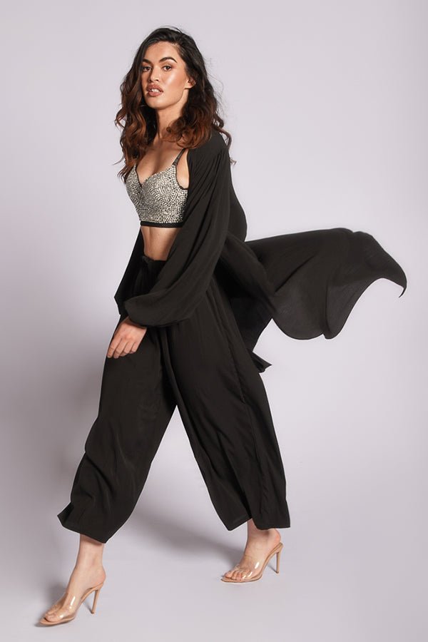 Bohemique Set Exclusive Kimono Cape & Full - Length Pants Black - Harpa'h Apparel